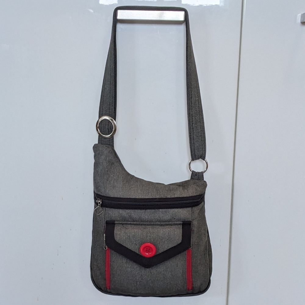 Jak's Fabric Shoulder/Crossbody Y2K Travel Casual Fun Messenger Bag Gray & Red